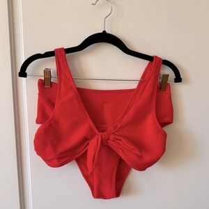 Adorable bright red ribbed bikini retro style